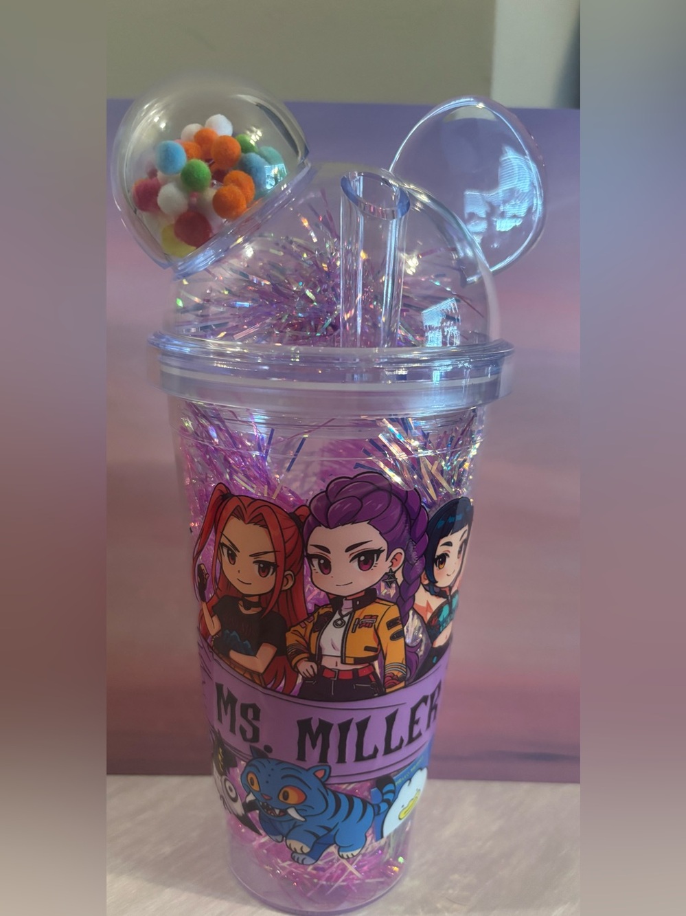 K-pop Purple Glitter Party Tumbler with Straw